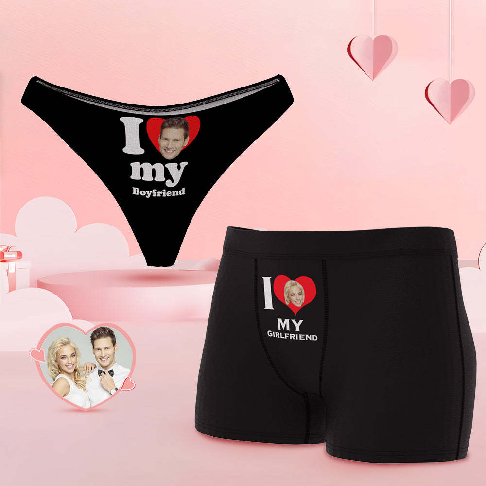 Custom Face Cute Love Couple Underwear Personalized Underwear Valentine's Day Gift - MyFaceBoxer