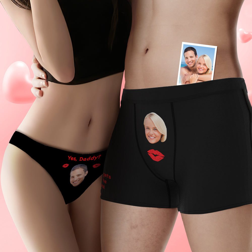 Personalized Face Couple Underwear Yes Daddy Custom Underwear for Couple Valentine's Day Gift - MyFaceBoxer