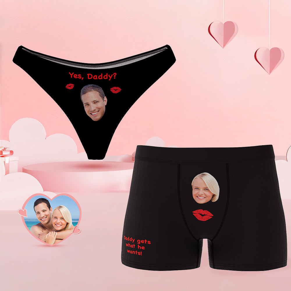 Personalized Face Couple Underwear Yes Daddy Custom Underwear for Couple Valentine's Day Gift - MyFaceBoxer