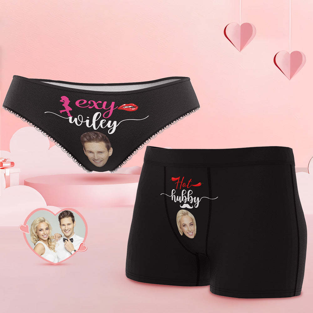 Custom Face Hubby and Wifey Couple Underwear Personalized Underwear Valentine's Day Gift - MyFaceBoxer