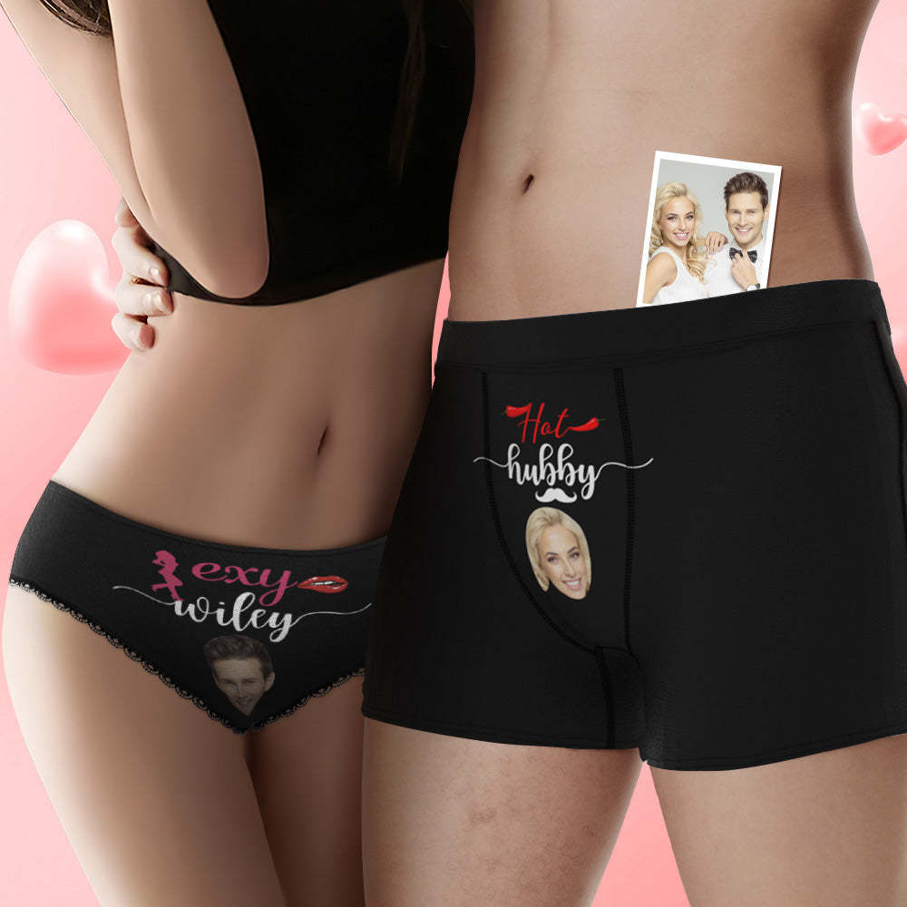 Custom Face Hubby and Wifey Couple Underwear Personalized Underwear Valentine's Day Gift - MyFaceBoxer