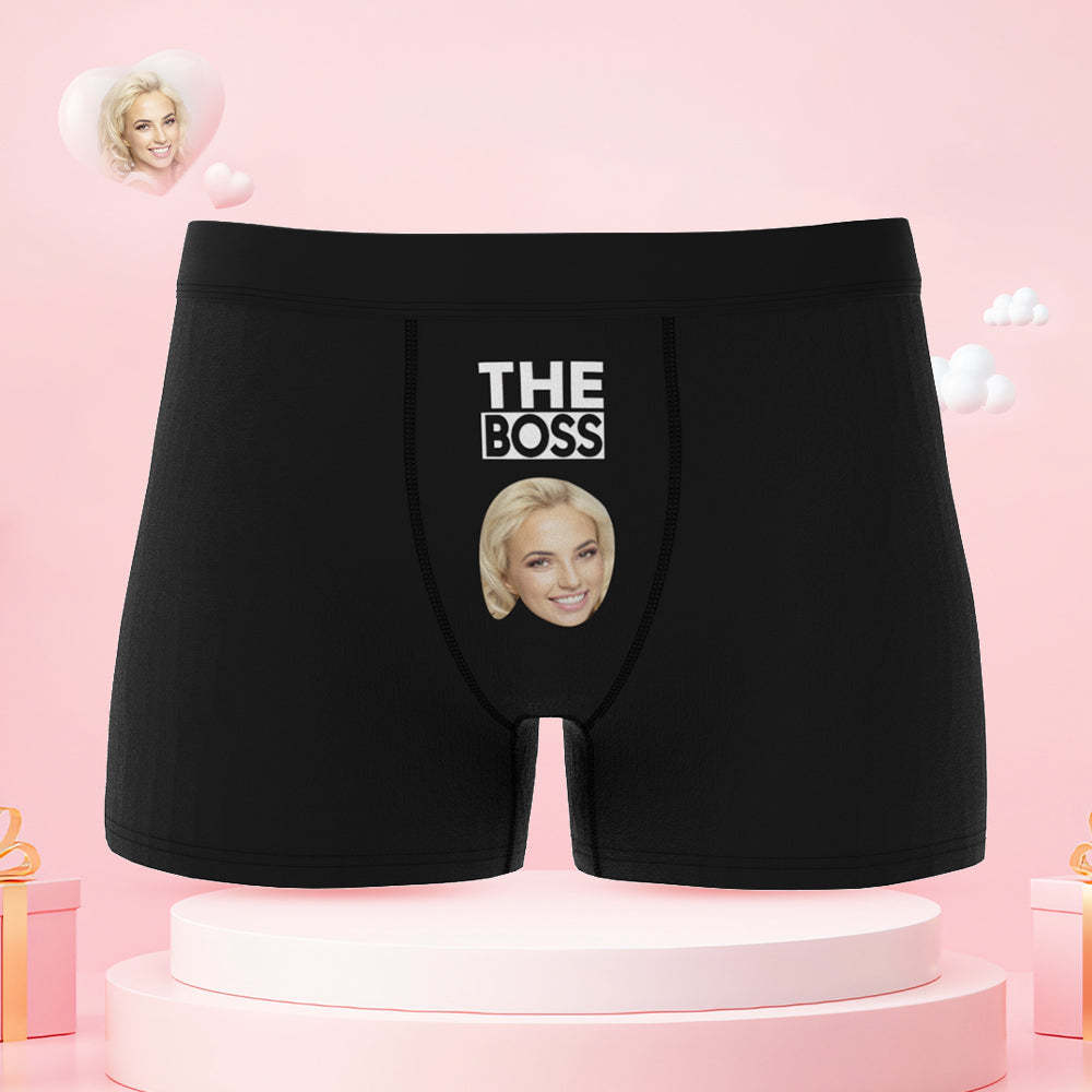 Custom Face Couple Underwear You are the Boss Personalized Underwear Valentine's Day Gift - MyFaceBoxer
