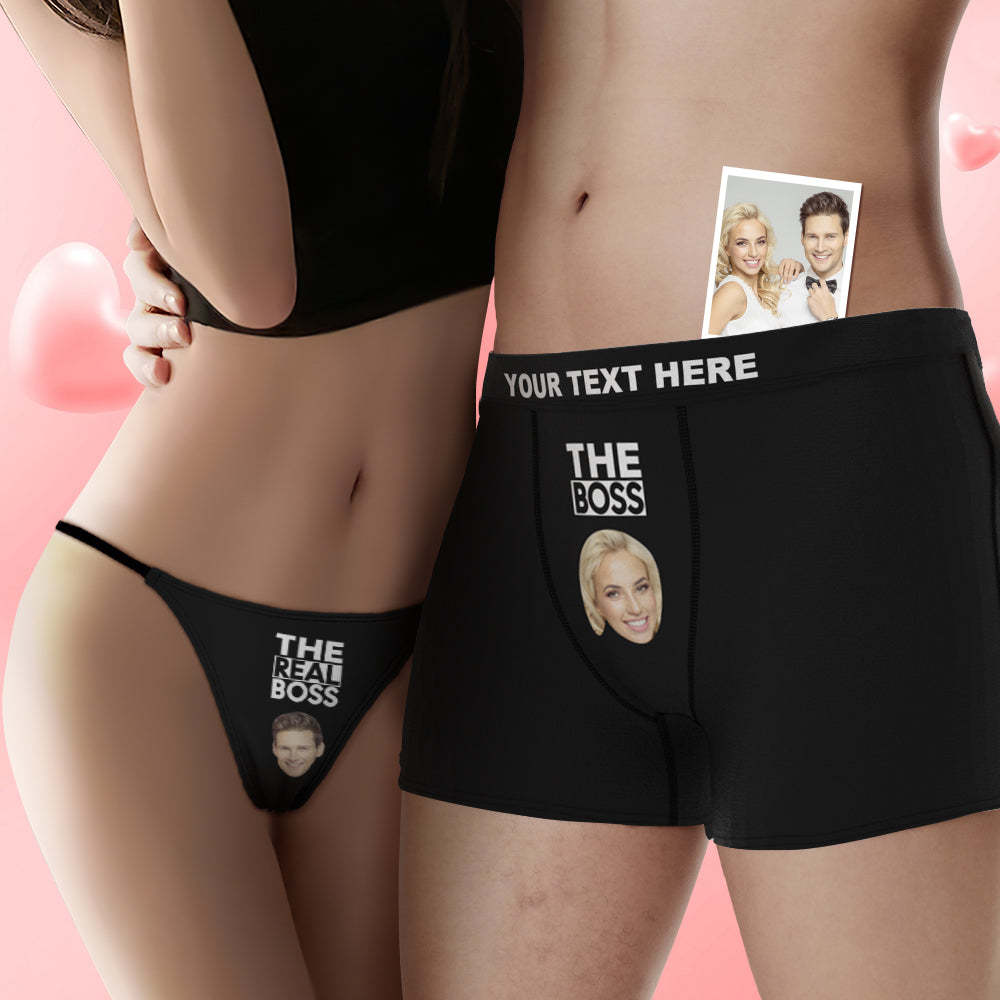 Custom Face Couple Underwear You are the Boss Personalized Underwear Valentine's Day Gift - MyFaceBoxer