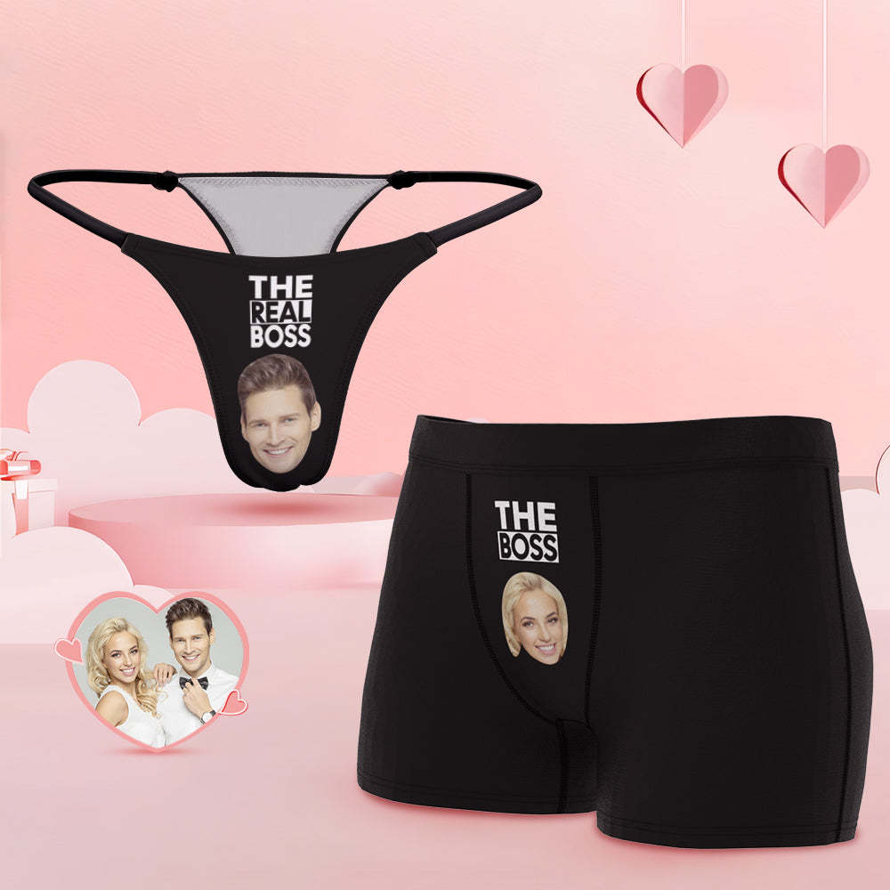 Custom Face Couple Underwear You are the Boss Personalized Underwear Valentine's Day Gift - MyFaceBoxer