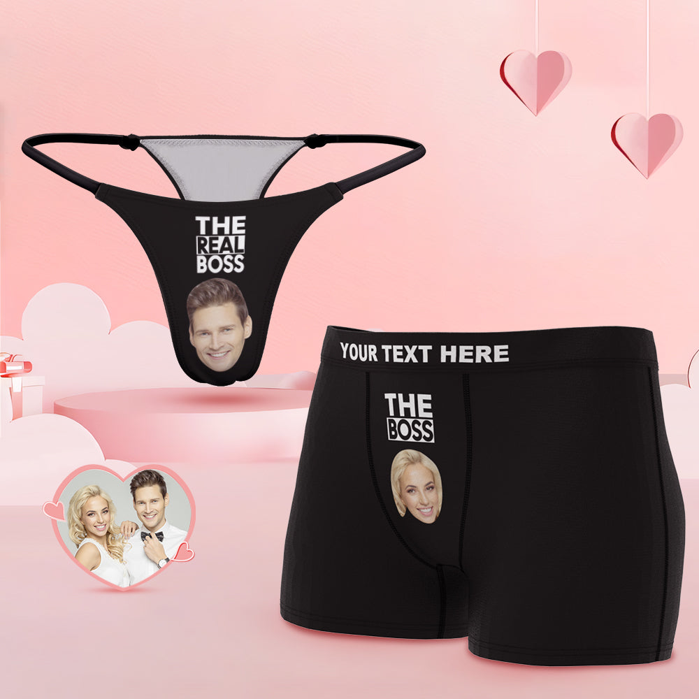 Custom Face Couple Underwear You are the Boss Personalized Underwear Valentine's Day Gift - MyFaceBoxer