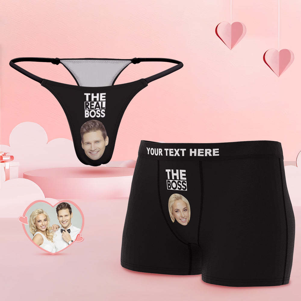 Custom Face Couple Underwear You are the Boss Personalized Underwear Valentine's Day Gift - MyFaceBoxer