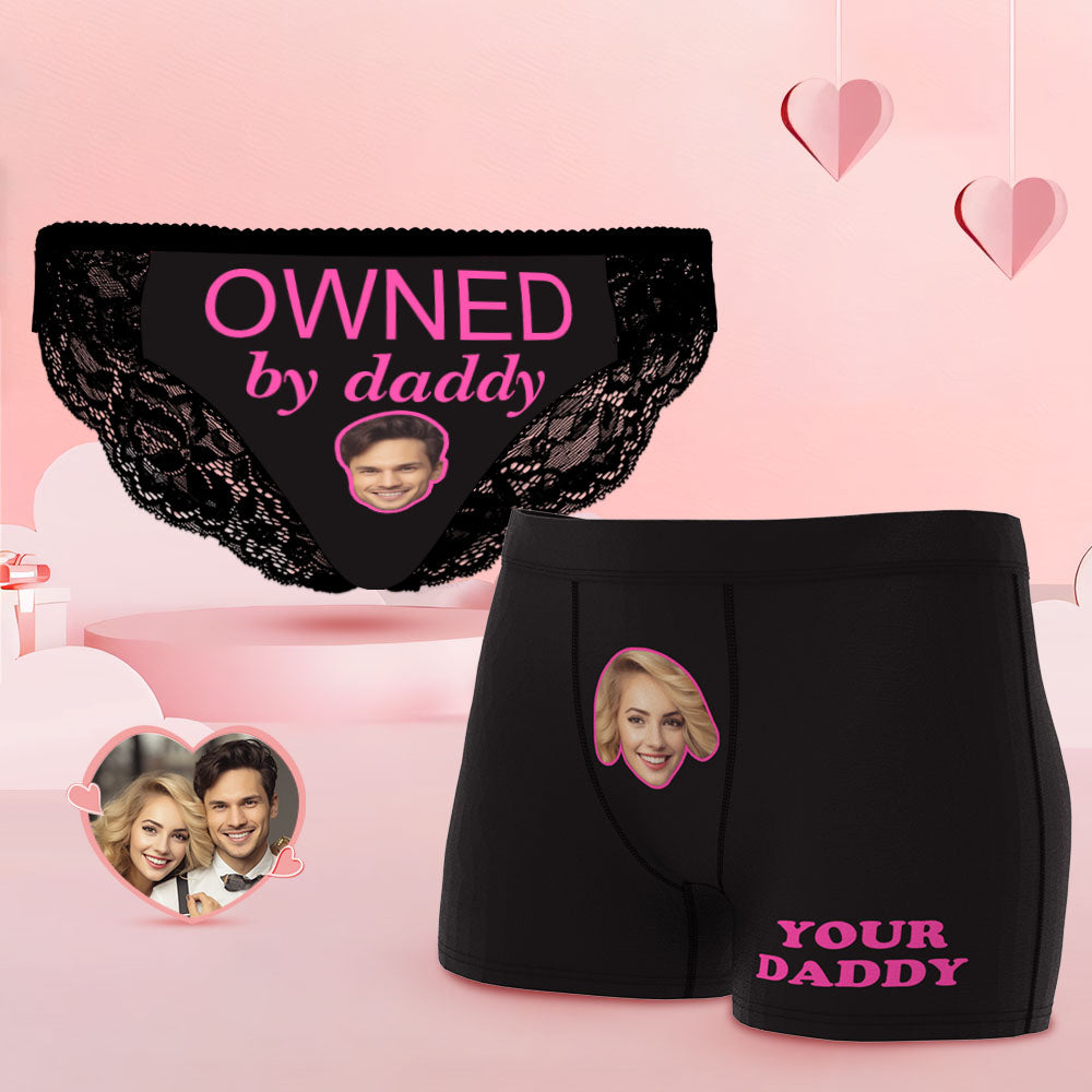 Custom Face Couple Underwear Yes Daddy Personalized Underwear Valentine's Day Gift - MyFaceBoxer
