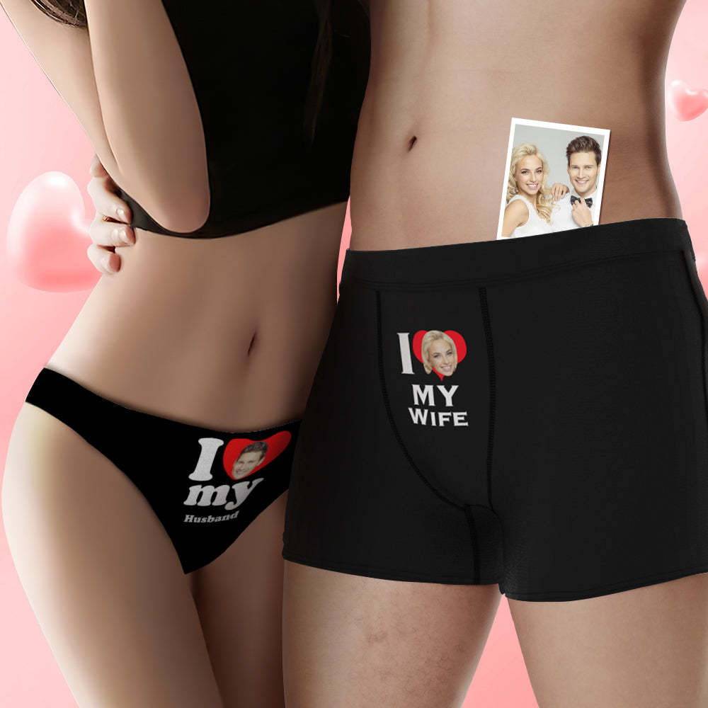 Custom Face Couple Underwear Love Heart Personalized Underwear Valentine's Day Gift - MyFaceBoxer