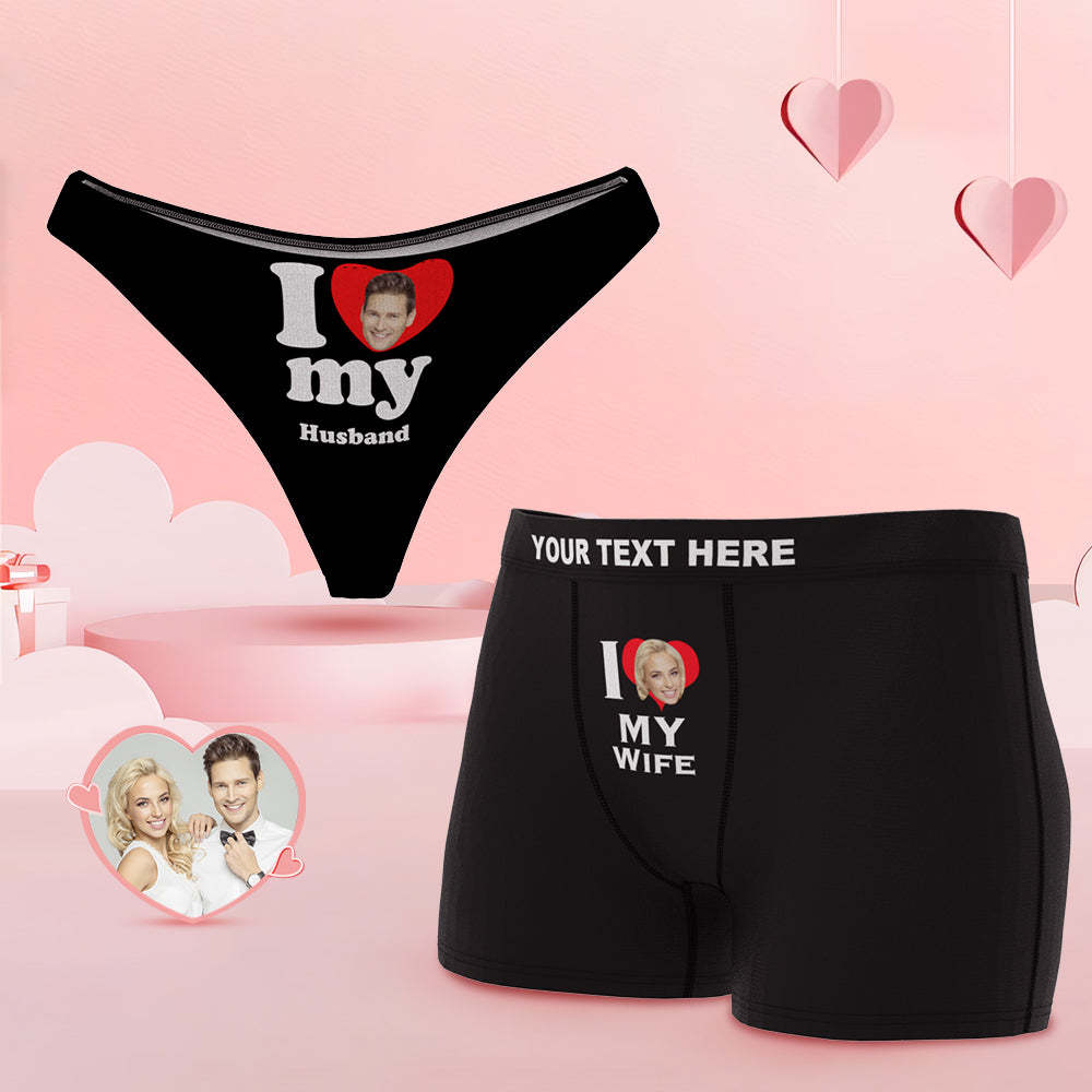 Custom Face Couple Underwear Love Heart Personalized Underwear Valentine's Day Gift - MyFaceBoxer
