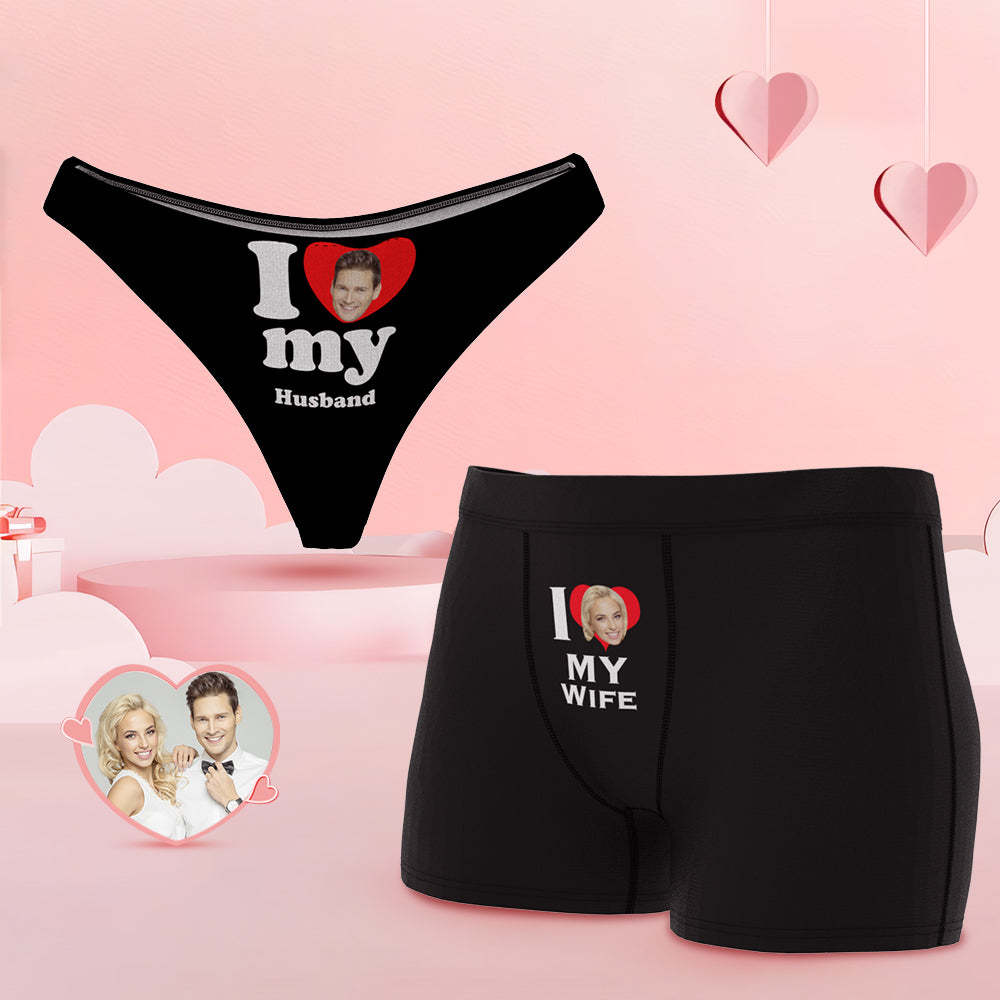 Custom Face Couple Underwear Love Heart Personalized Underwear Valentine's Day Gift - MyFaceBoxer