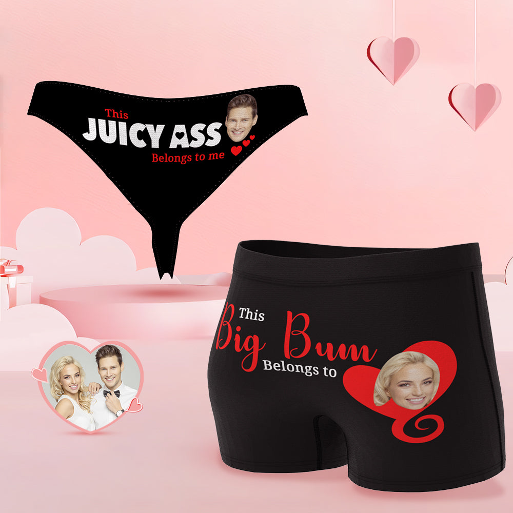 Custom Face Couple Underwear You Belong to Me Personalized Underwear Valentine's Day Gift - MyFaceBoxer