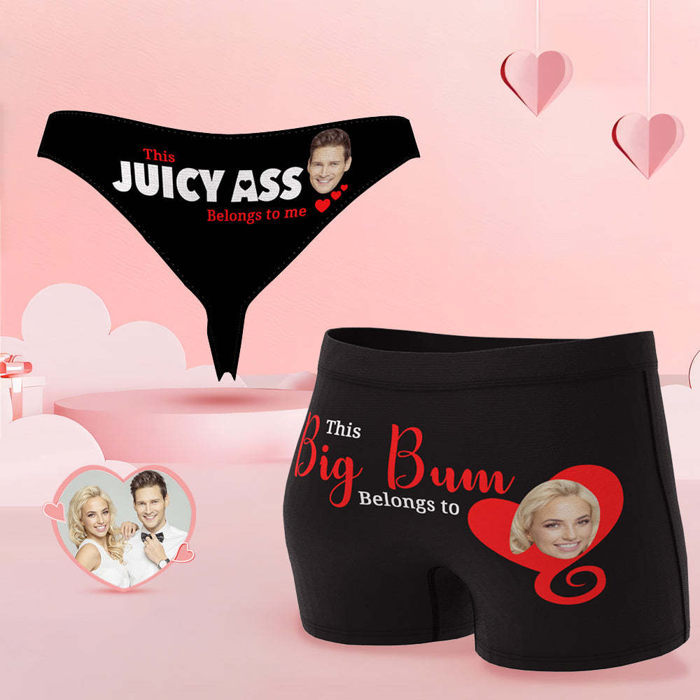 Custom Face Couple Underwear You Belong to Me Personalized Underwear Valentine's Day Gift - MyFaceBoxer