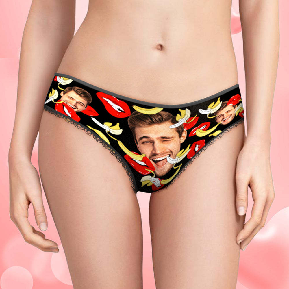 Custom Face Underwear Personalized Eat Banana Boxer Briefs and Panties Valentine's Day Gifts for Couple - MyFaceBoxer