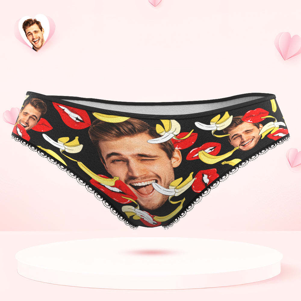 Custom Face Underwear Personalized Eat Banana Boxer Briefs and Panties Valentine's Day Gifts for Couple - MyFaceBoxer