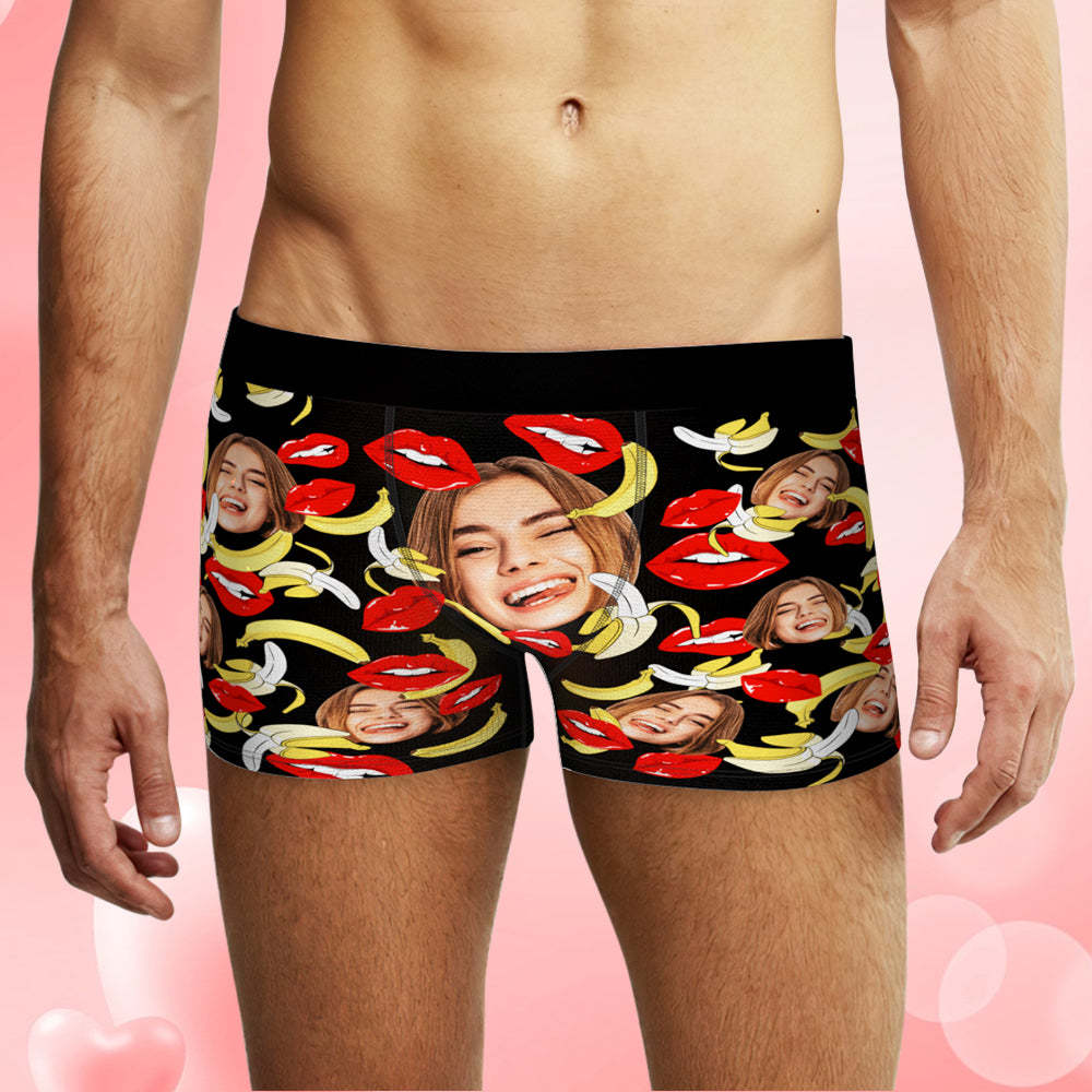 Custom Face Underwear Personalized Eat Banana Boxer Briefs and Panties Valentine's Day Gifts for Couple - MyFaceBoxer