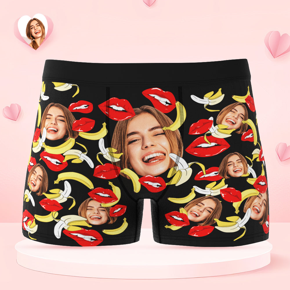 Custom Face Underwear Personalized Eat Banana Boxer Briefs and Panties Valentine's Day Gifts for Couple - MyFaceBoxer