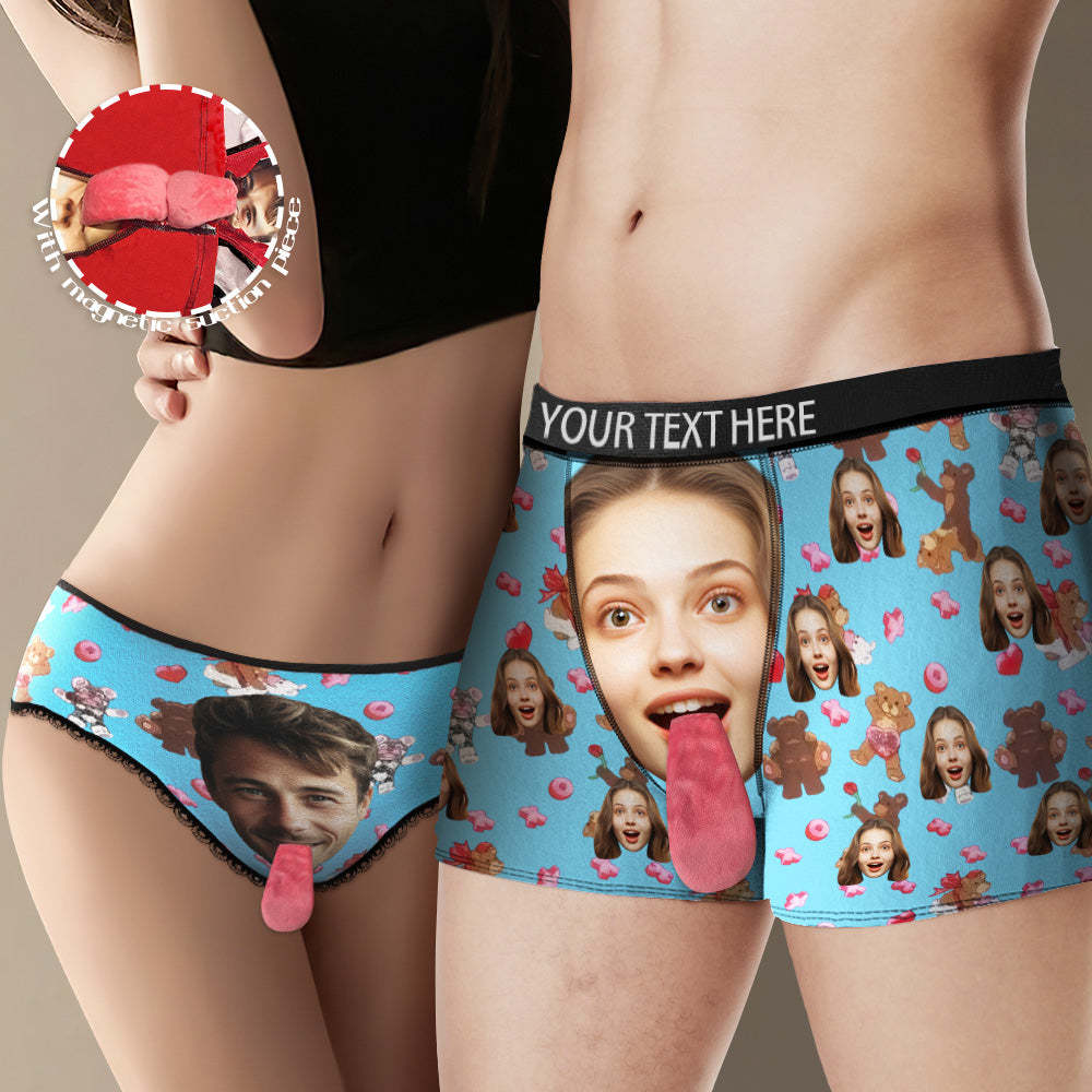 Custom Face Underwear Personalized Magnetic Tongue Underwear Love Bear Valentine's Gifts for Couple - MyFaceBoxer