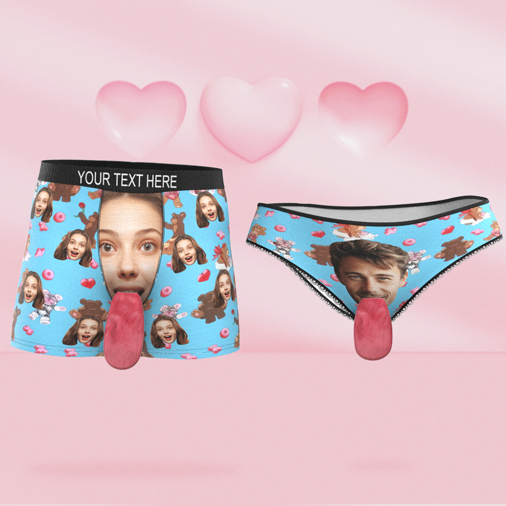 Custom Face Underwear Personalized Magnetic Tongue Underwear Love Bear Valentine's Gifts for Couple - MyFaceBoxer