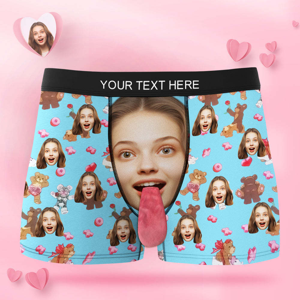Custom Face Underwear Personalized Magnetic Tongue Underwear Love Bear Valentine's Gifts for Couple - MyFaceBoxer