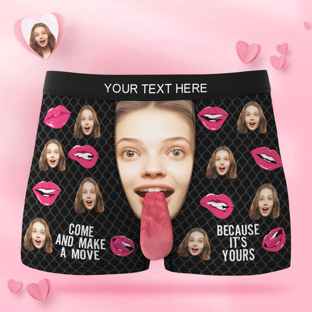 Custom Face Underwear Personalized Magnetic Tongue Underwear COME AND MAK A MOVE Valentine's Day Gifts for Couple - MyFaceBoxer