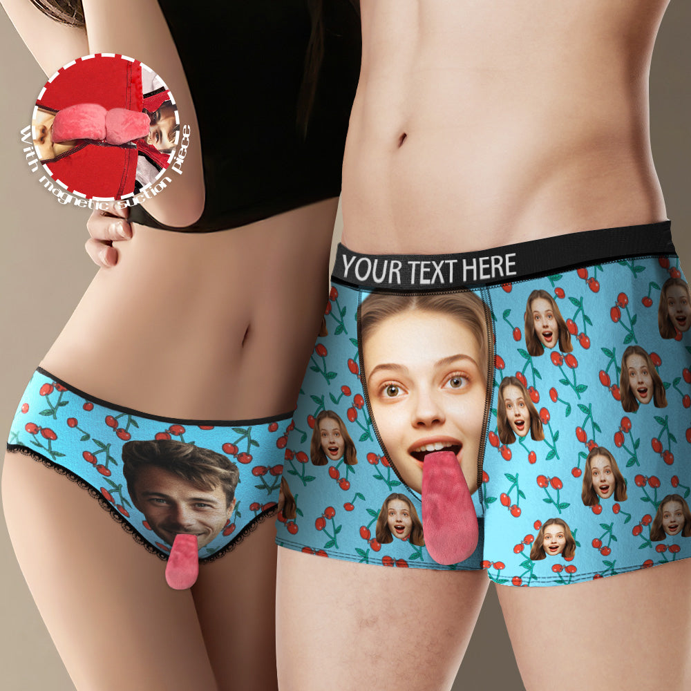 Custom Face Underwear Personalized Magnetic Tongue Underwear Cherry Valentine's Day Gifts for Couple - MyFaceBoxer