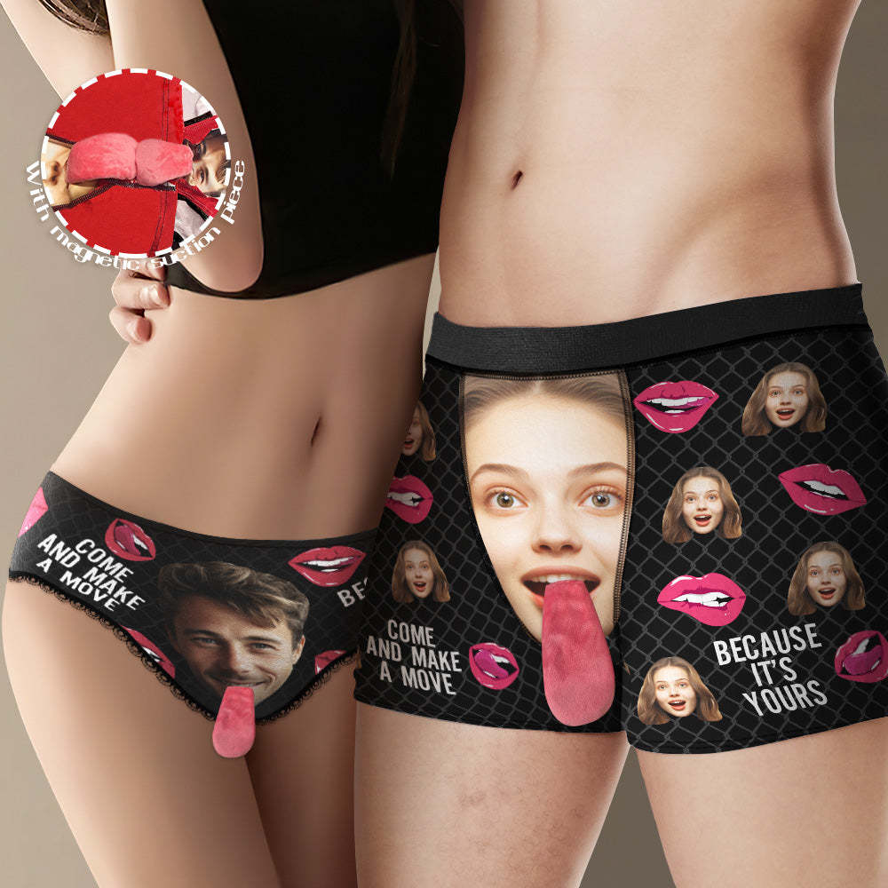 Custom Face Underwear Personalized Magnetic Tongue Underwear COME AND MAK A MOVE Valentine's Day Gifts for Couple - MyFaceBoxer
