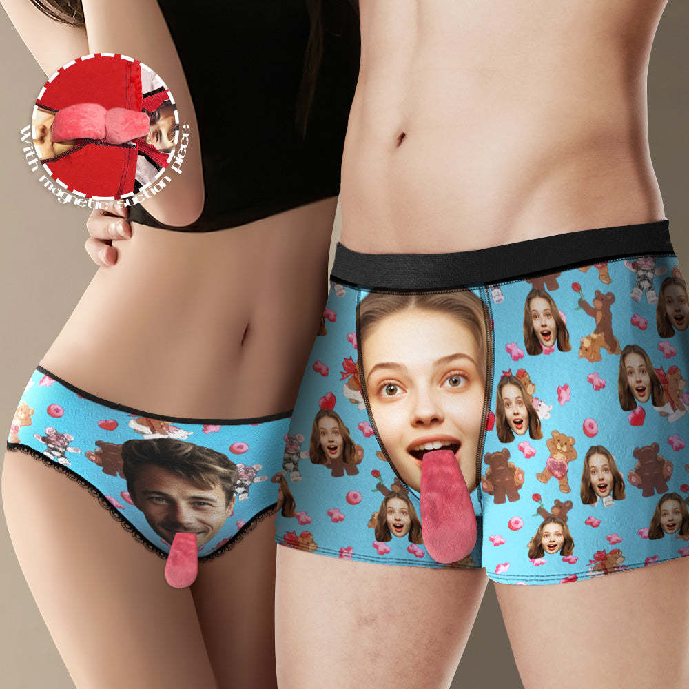 Custom Face Underwear Personalized Magnetic Tongue Underwear Love Bear Valentine's Gifts for Couple - MyFaceBoxer