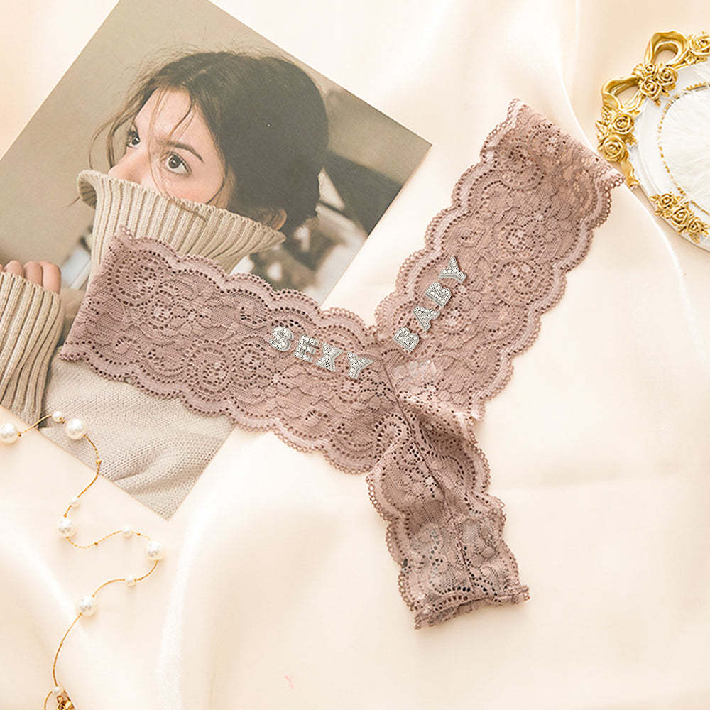 Custom Crystal Letter Thong Sexy Lace V-string Panties for Women - MyFaceBoxer