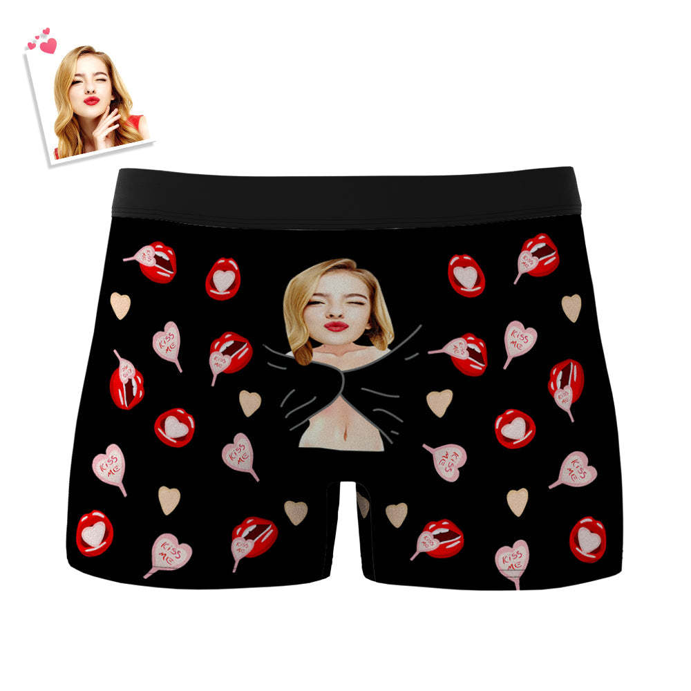 Custom Men's Photo Boxers Lip Print Personalized Gifts For Him - MyFaceBoxer