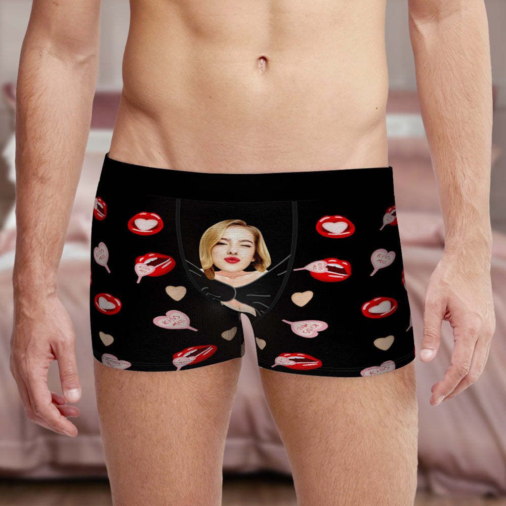 Custom Men's Photo Boxers Lip Print Personalized Gifts For Him - MyFaceBoxer