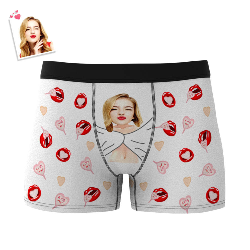 Custom Men's Photo Boxers Lip Print Personalized Gifts For Him - MyFaceBoxer