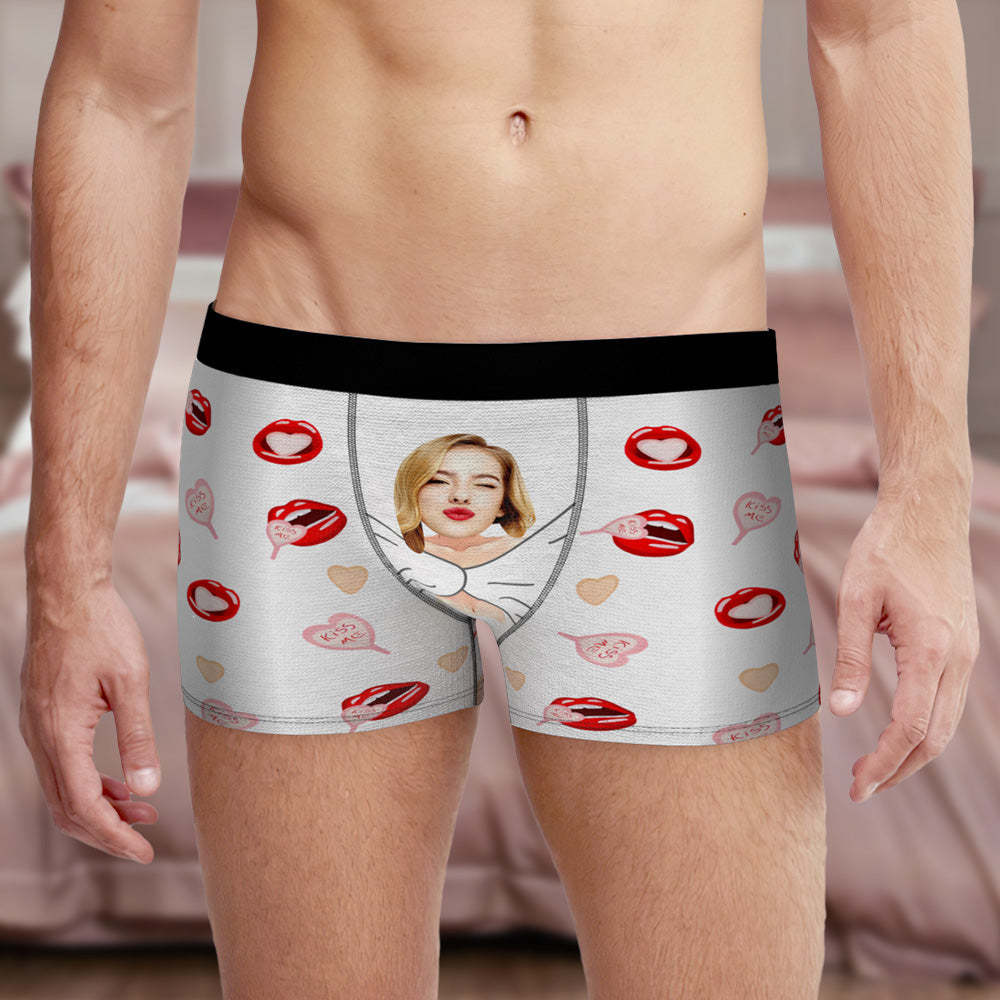Custom Men's Photo Boxers Lip Print Personalized Gifts For Him - MyFaceBoxer