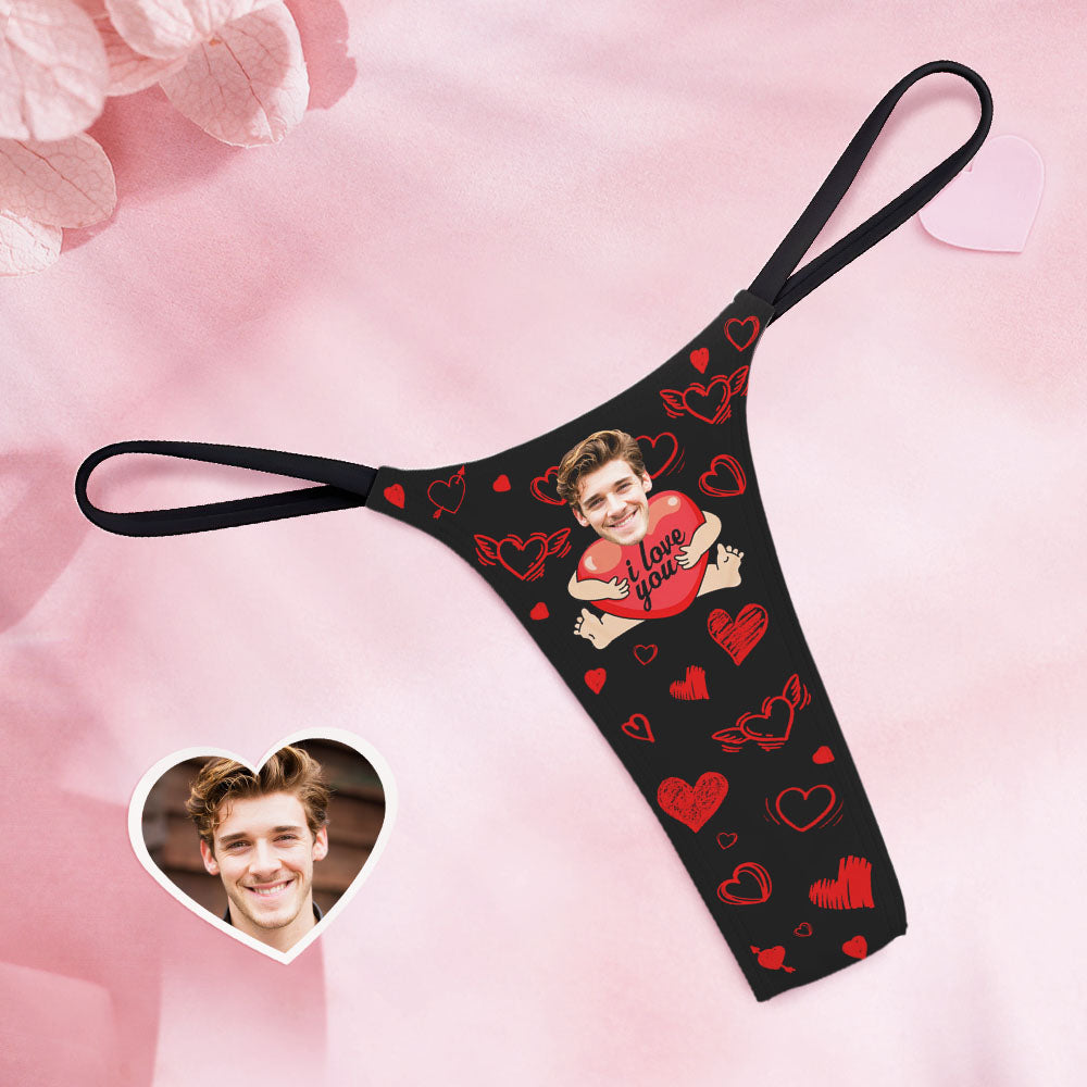 Custom Face Women's Tanga Thong I Love You With Hearts Funny Sweet Gift For Girlfriend - MyFaceBoxer
