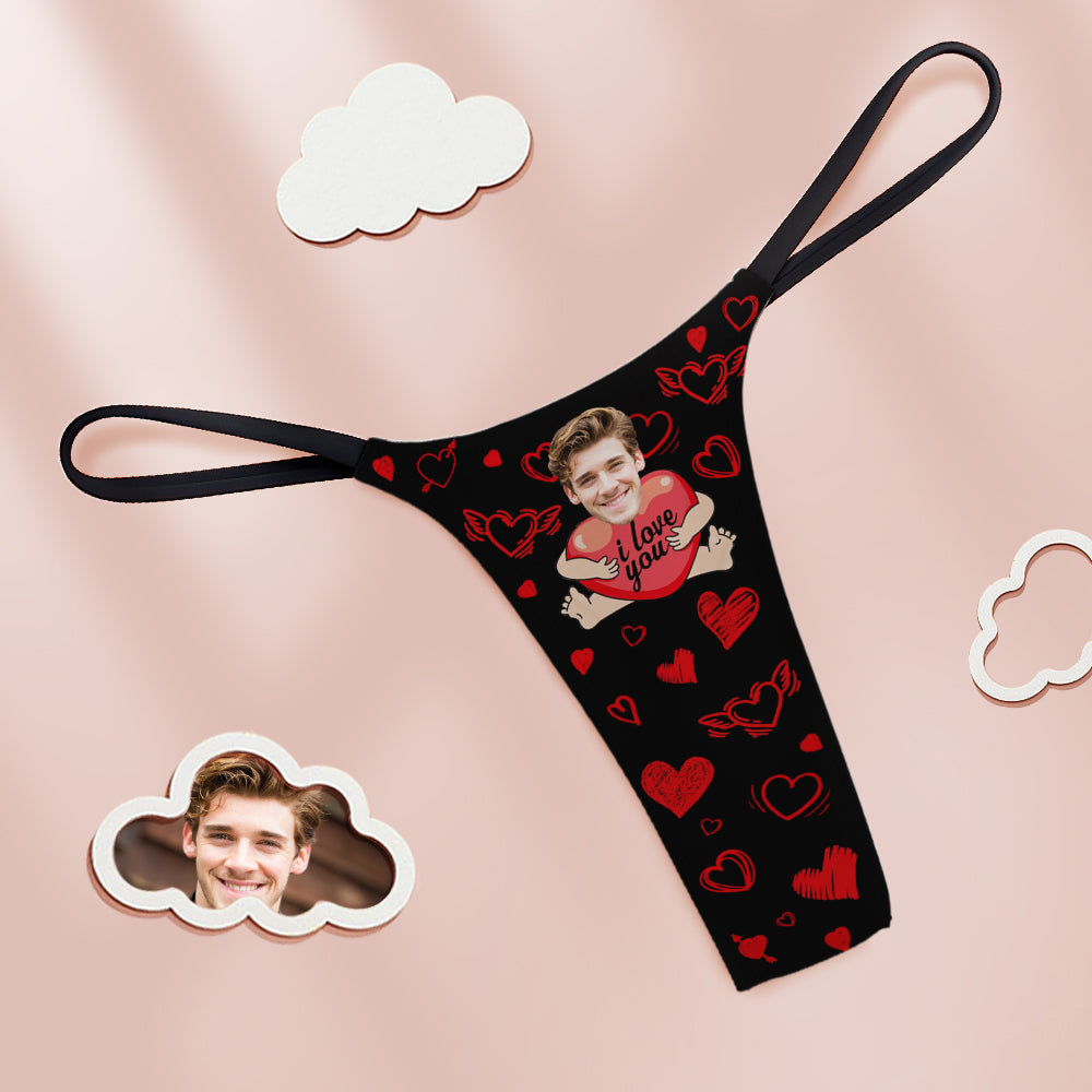Custom Face Women's Tanga Thong I Love You With Hearts Funny Sweet Gift For Girlfriend - MyFaceBoxer