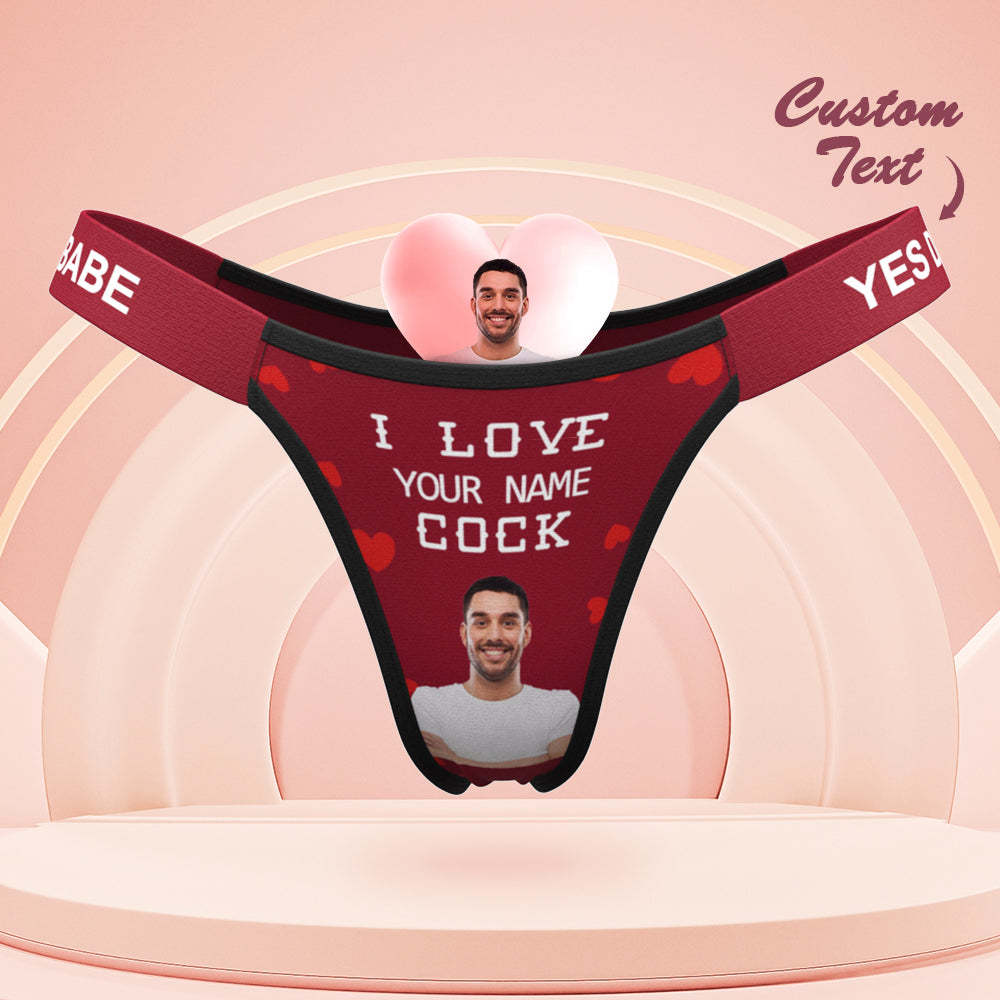Custom Face Panties Love Your Cock Personalized Waistband Engraved Thong Gift for Her - MyFaceBoxer