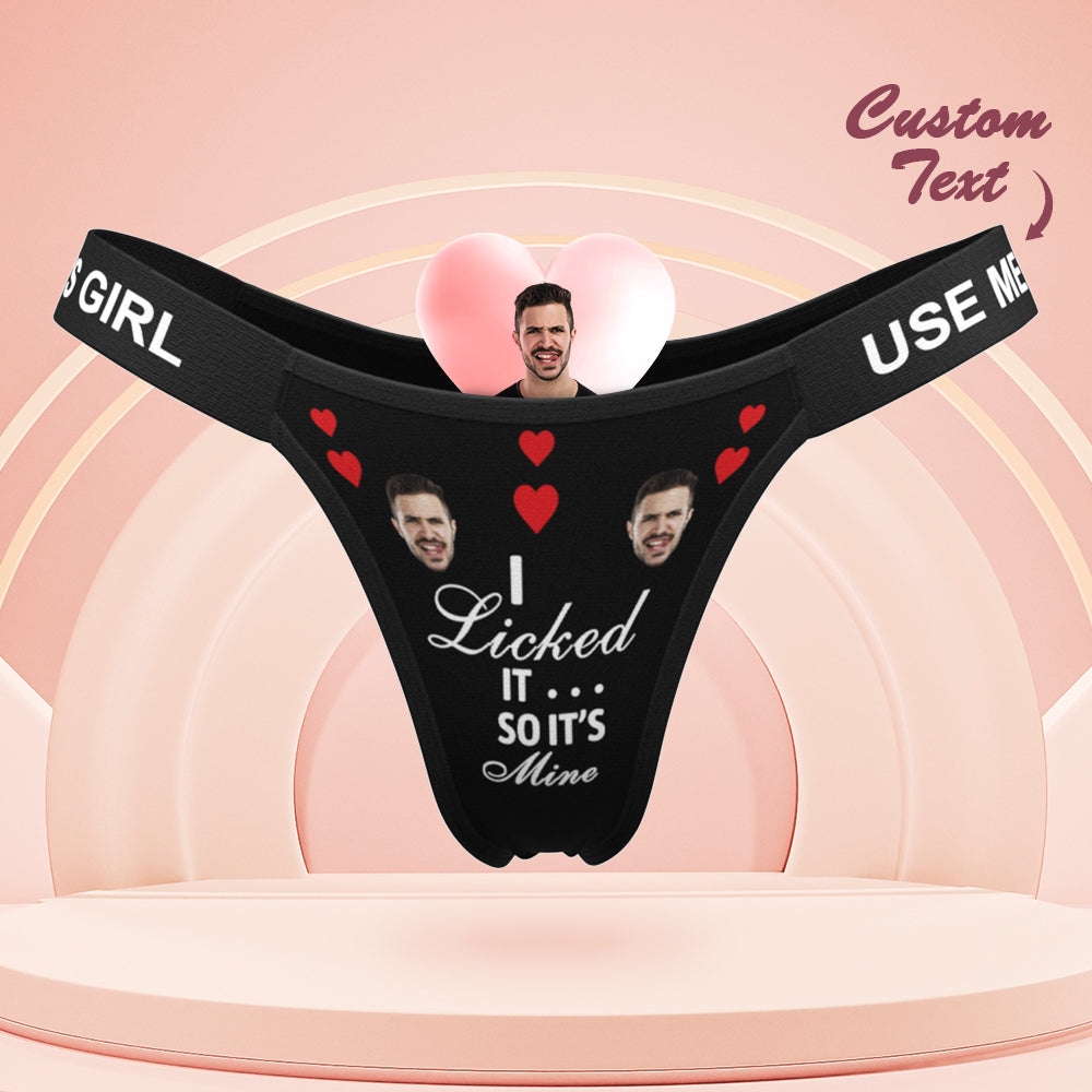 Custom Face Panties I Licked It So It's Mine Personalized Waistband Engraved Thong Gift for Her