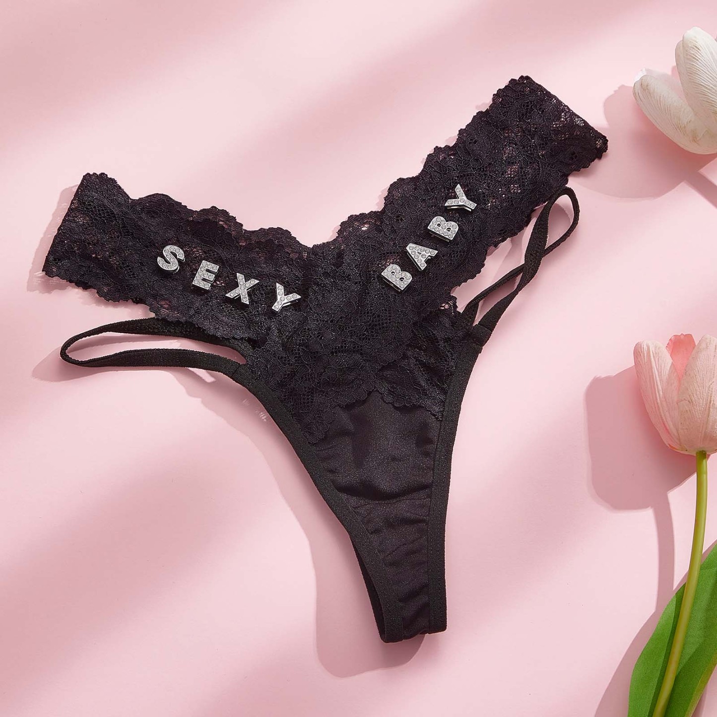 Custom Rhinestone Alphabet Thong French Lace Thong - MyFaceBoxer
