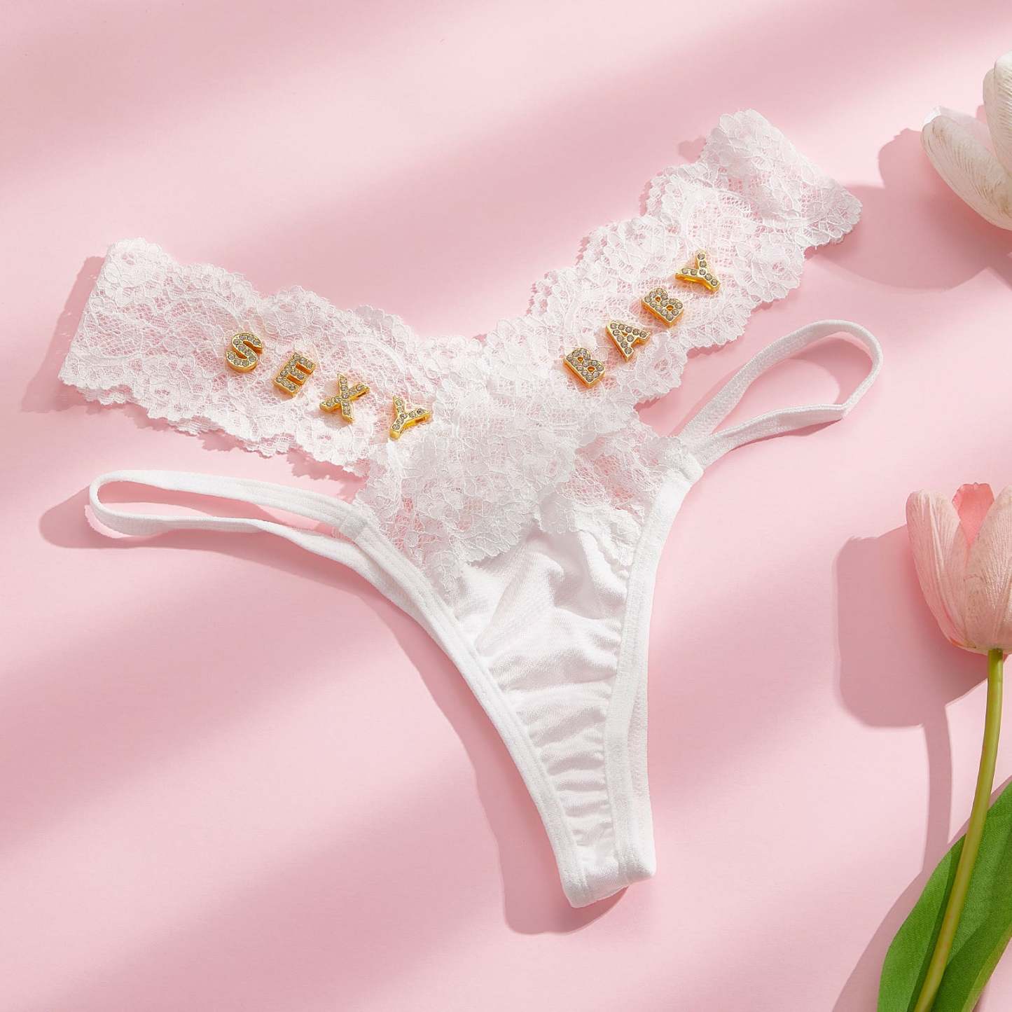 Custom Rhinestone Alphabet Thong French Lace Thong - MyFaceBoxer