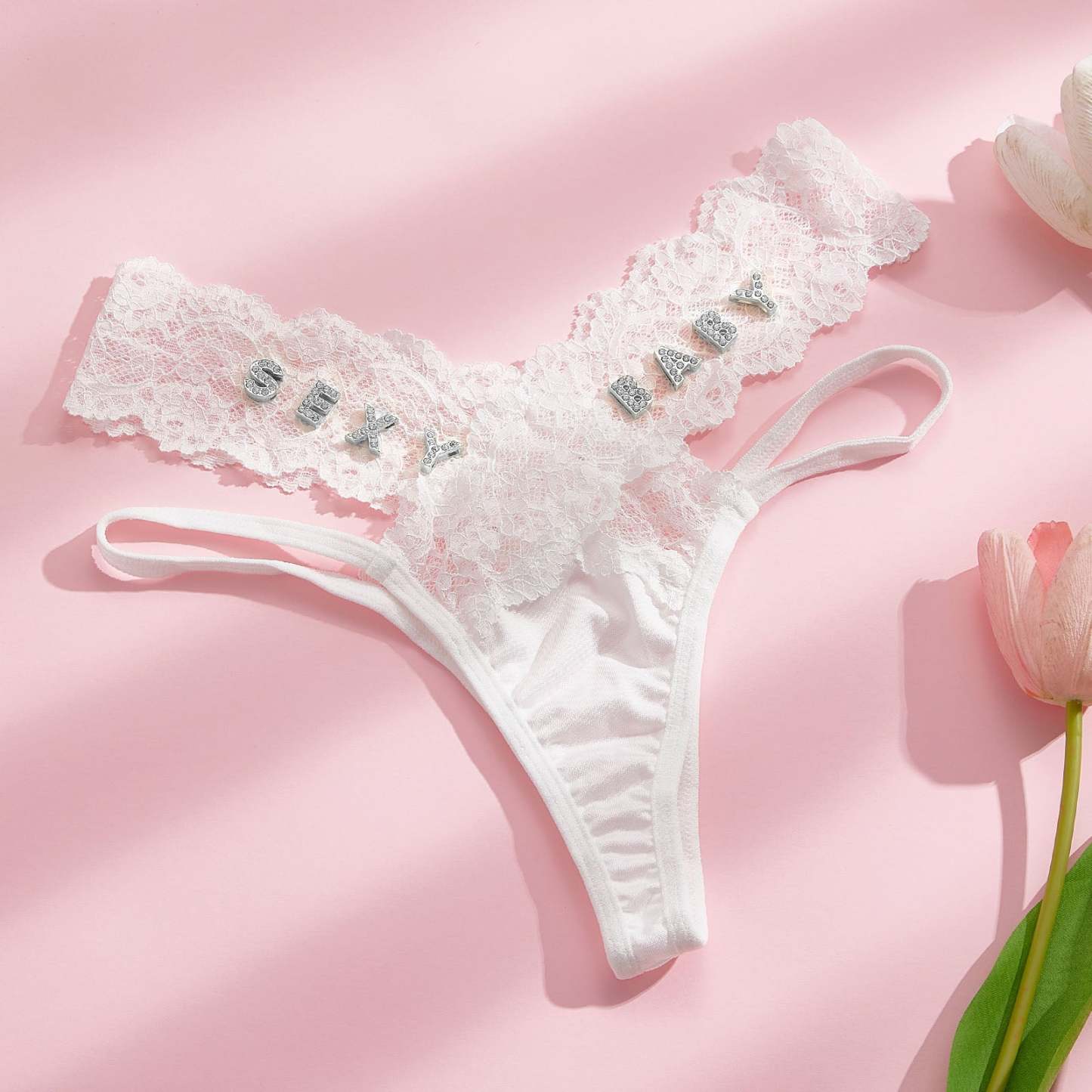 Custom Rhinestone Alphabet Thong French Lace Thong - MyFaceBoxer