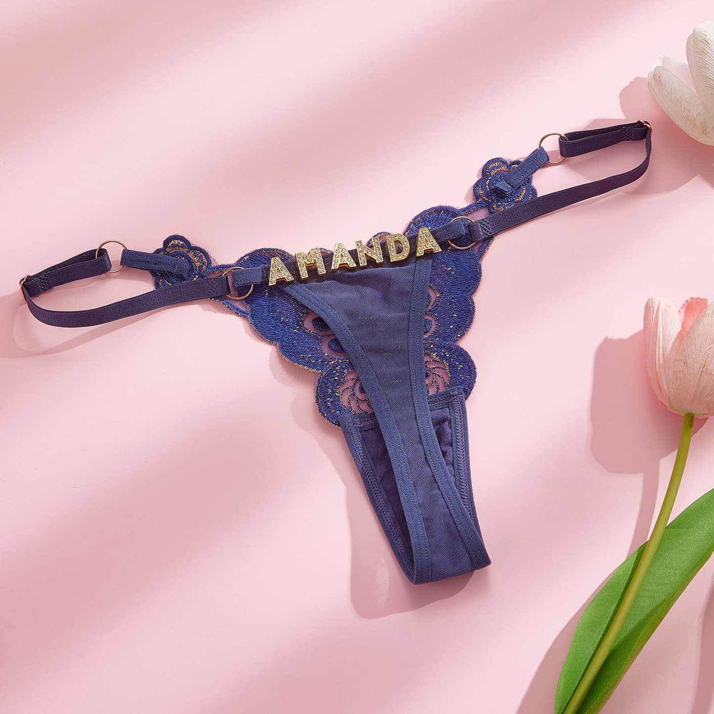 Custom Butterfly-themed Sensual Thong Rhinestone Alphabet Panties - MyFaceBoxer