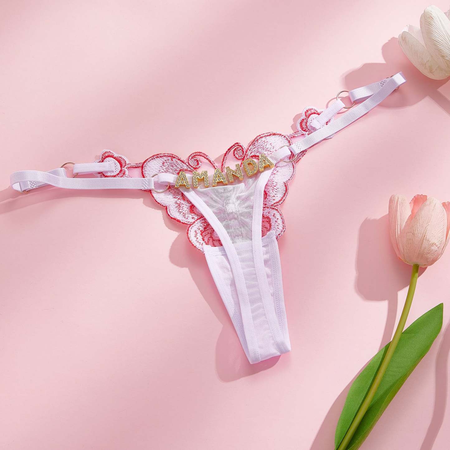 Custom Butterfly-themed Sensual Thong Rhinestone Alphabet Panties - MyFaceBoxer