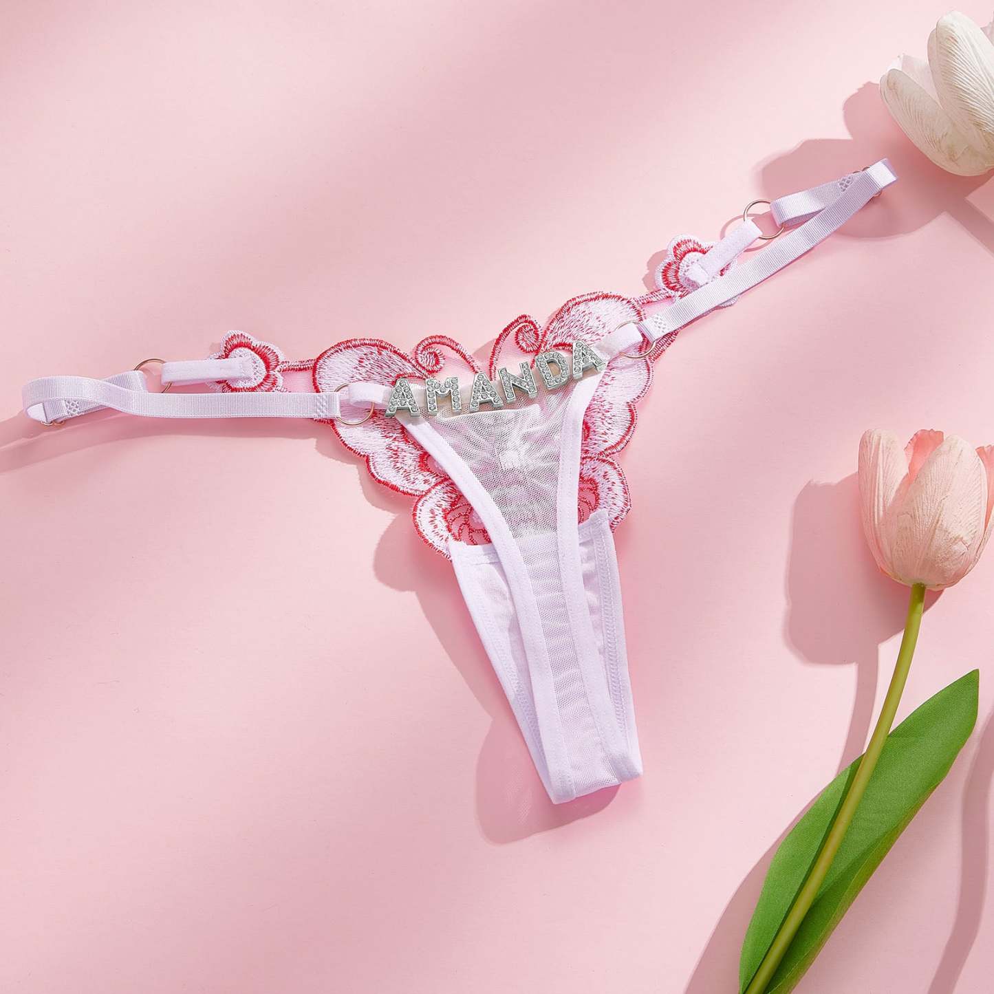 Custom Butterfly-themed Sensual Thong Rhinestone Alphabet Panties - MyFaceBoxer