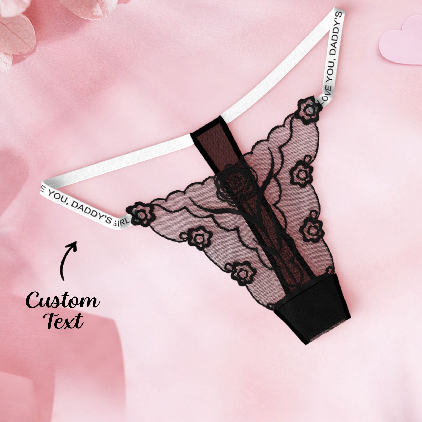 Custom Text Tape Embroidered Flower Mesh Panty for Women - MyFaceBoxer