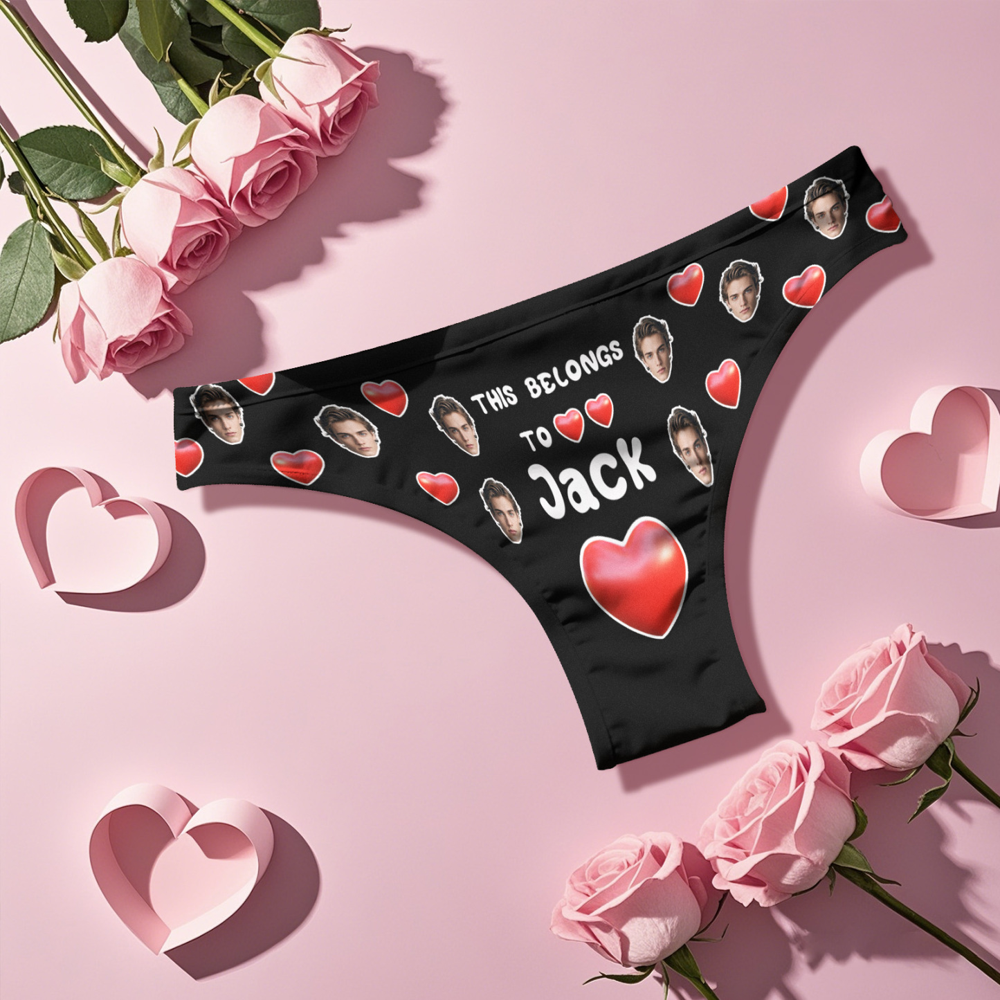 Custom Boyfriend Face Thong Personalized Photo & Name Belongs to You Panties Valentine's Gift For Her - MyFaceBoxer