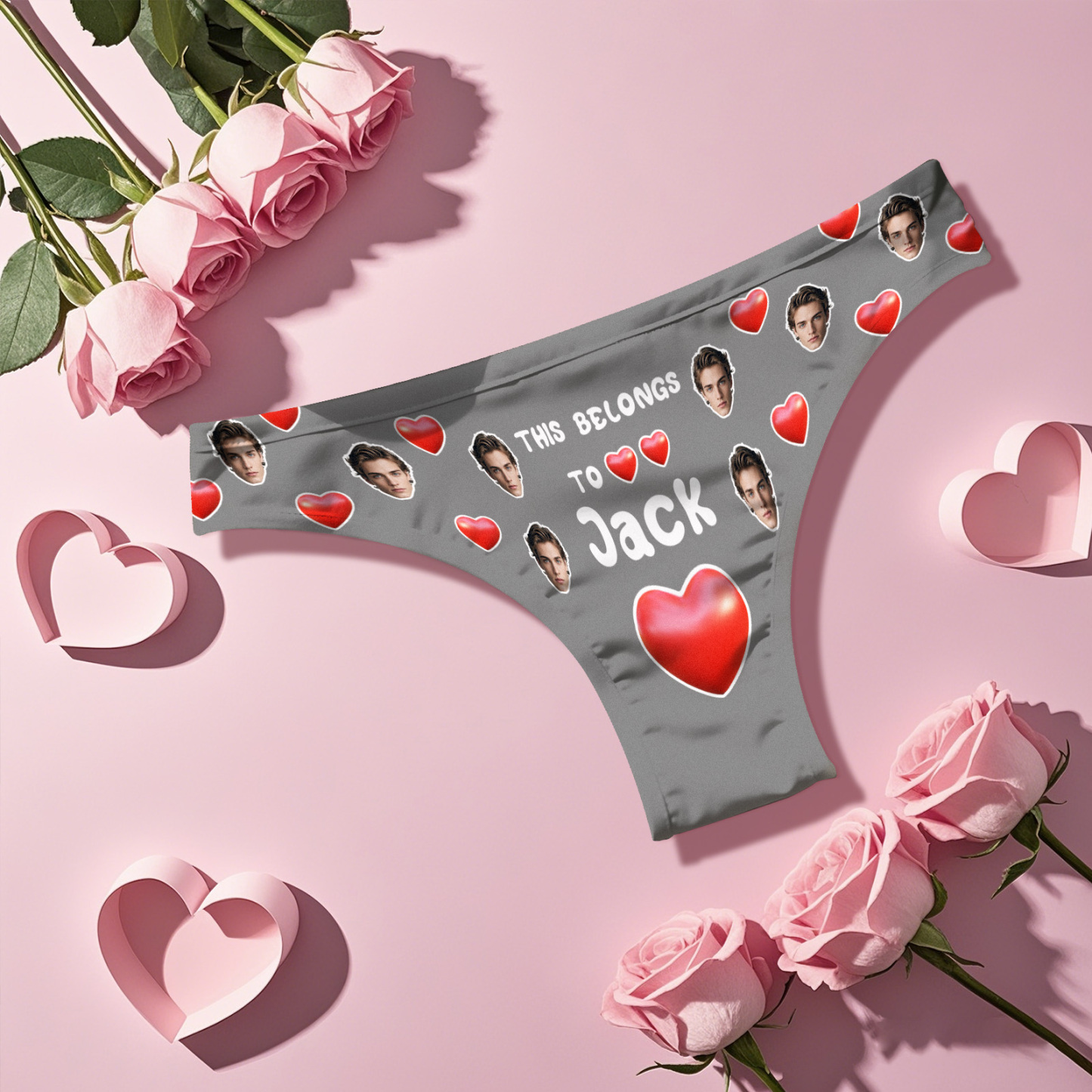 Custom Boyfriend Face Thong Personalized Photo & Name Belongs to You Panties Valentine's Gift For Her - MyFaceBoxer