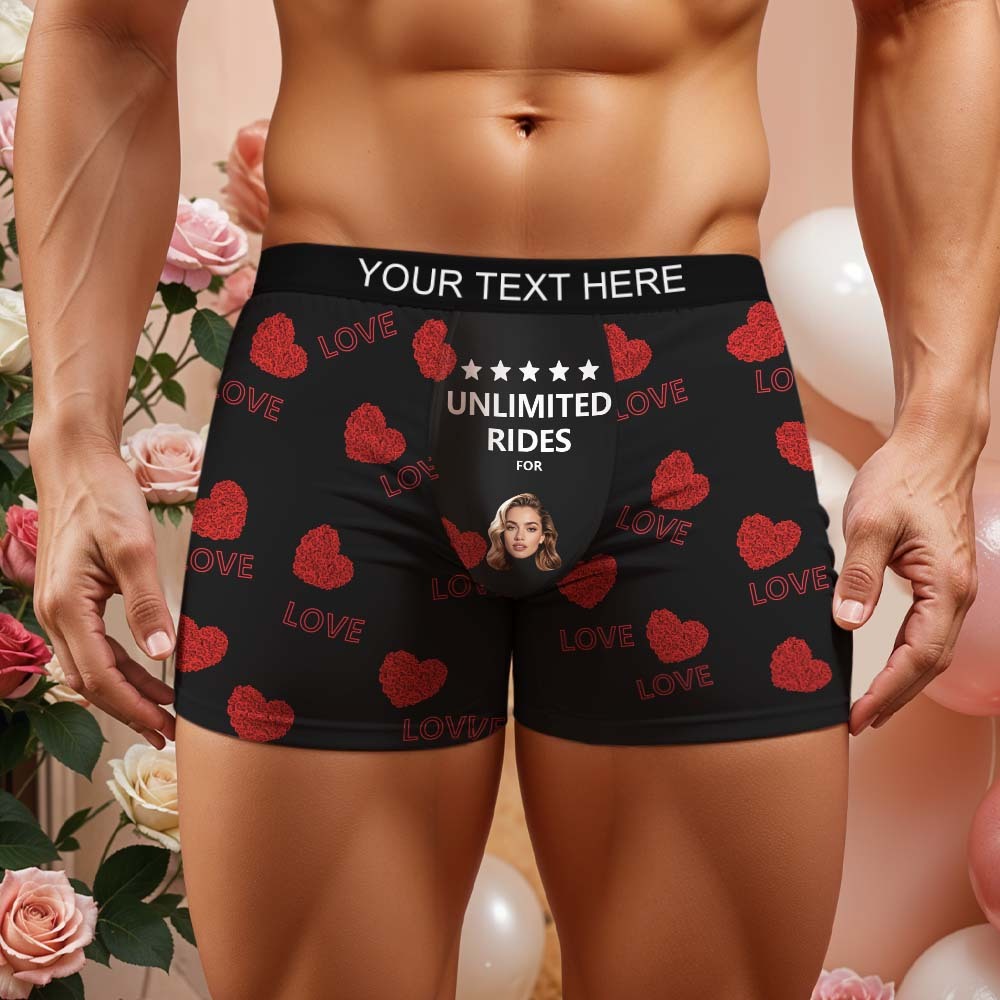 Custom Face Men's Boxer Briefs Personalized Boxers Unlimited Rides Underwear Valentine Gift for Husband - MyFaceBoxer