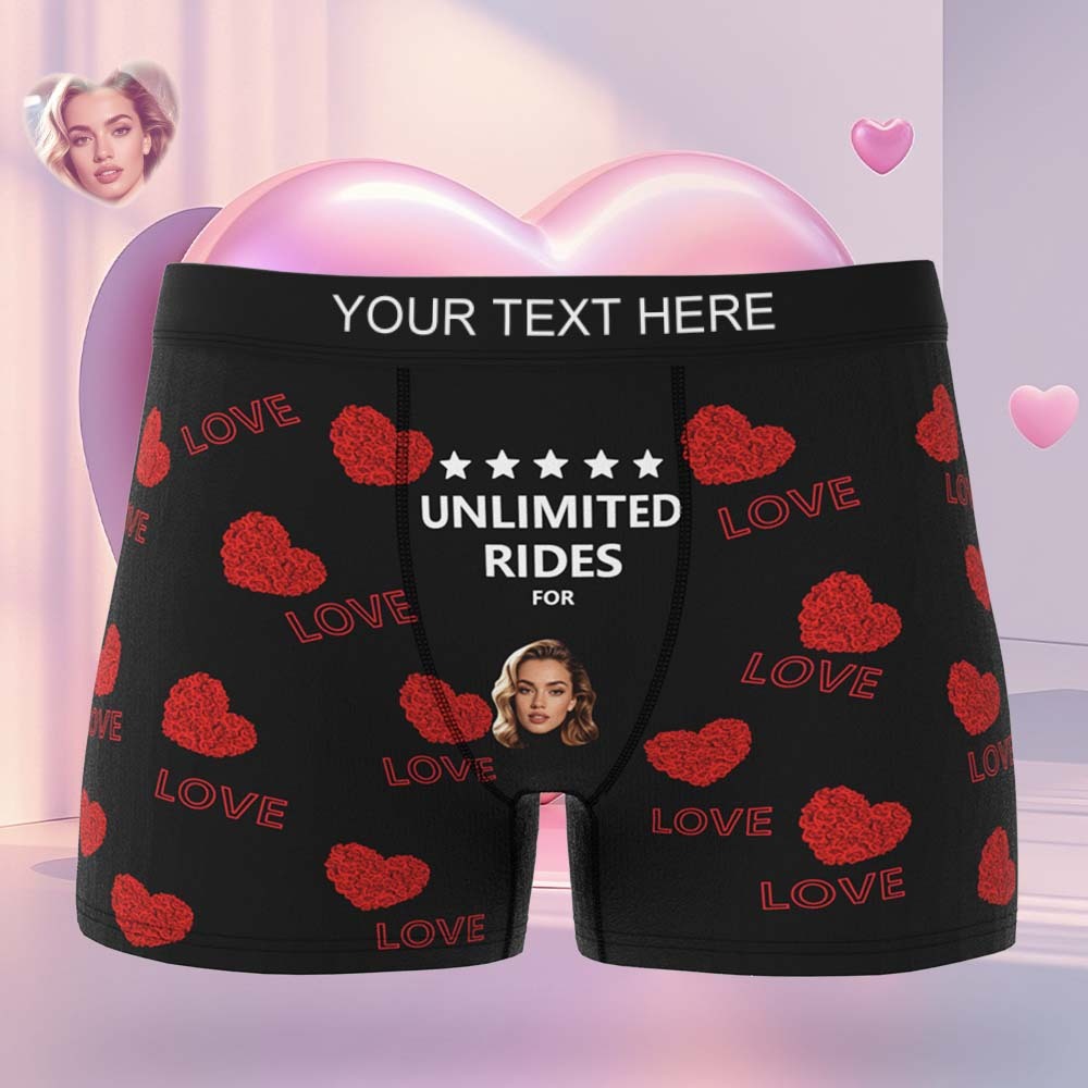 Custom Face Men's Boxer Briefs Personalized Boxers Unlimited Rides Underwear Valentine Gift for Husband - MyFaceBoxer