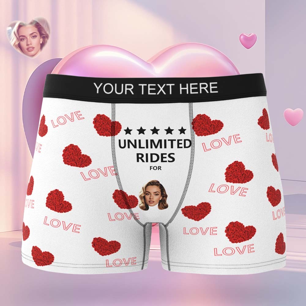 Custom Face Men's Boxer Briefs Personalized Boxers Unlimited Rides Underwear Valentine Gift for Husband - MyFaceBoxer