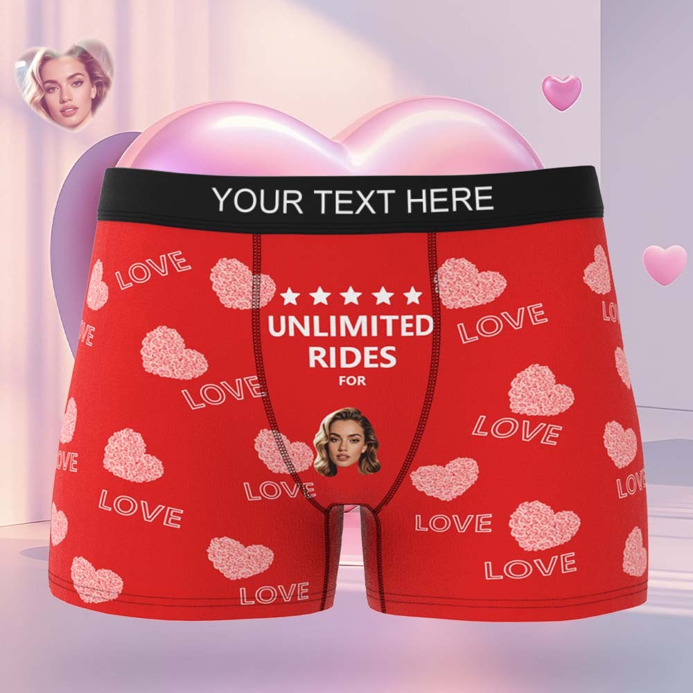 Custom Face Men's Boxer Briefs Personalized Boxers Unlimited Rides Underwear Valentine Gift for Husband - MyFaceBoxer