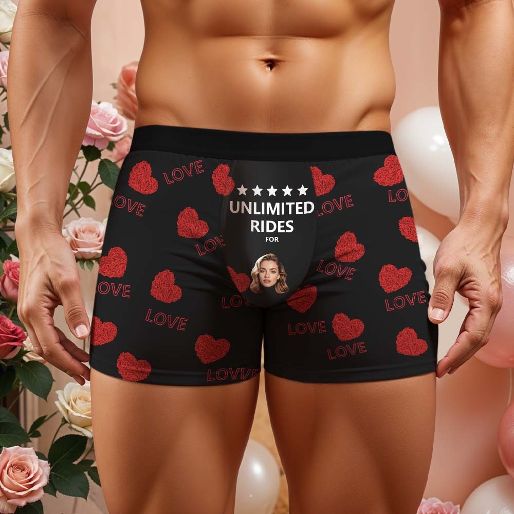 Custom Face Men's Boxer Briefs Personalized Boxers Unlimited Rides Underwear Valentine Gift for Husband - MyFaceBoxer